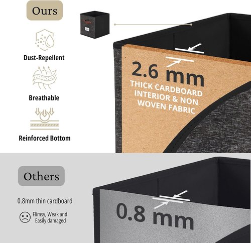 DECOMOMO Storage Baskets - 13x15x13 Cube Bins with Labels for Organized Shelves | Black Pattern (4pcs)