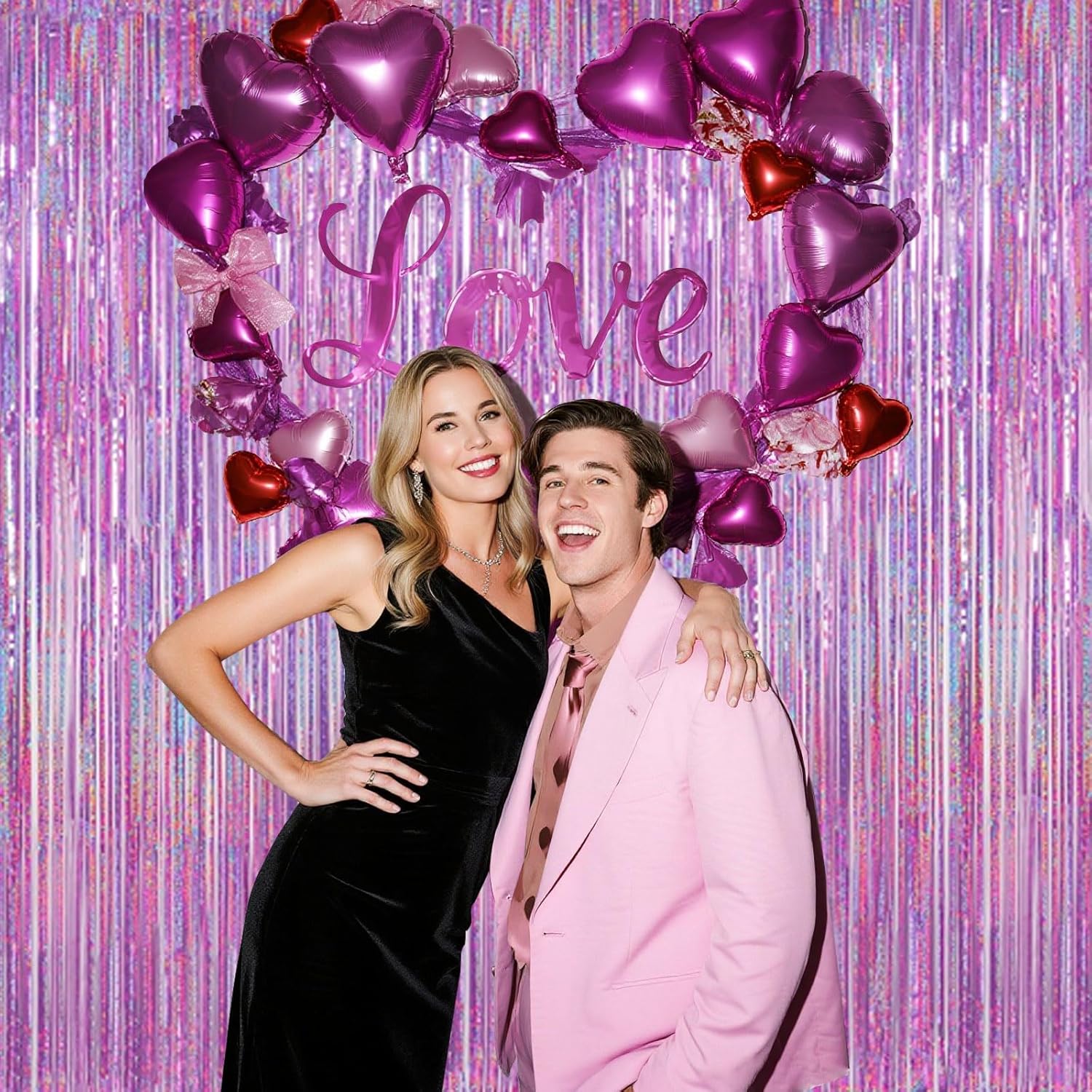 Shimmering Purplish Pink Foil Fringe Curtains - Tinsel Backdrop for Parties, Weddings & Photoshoots
