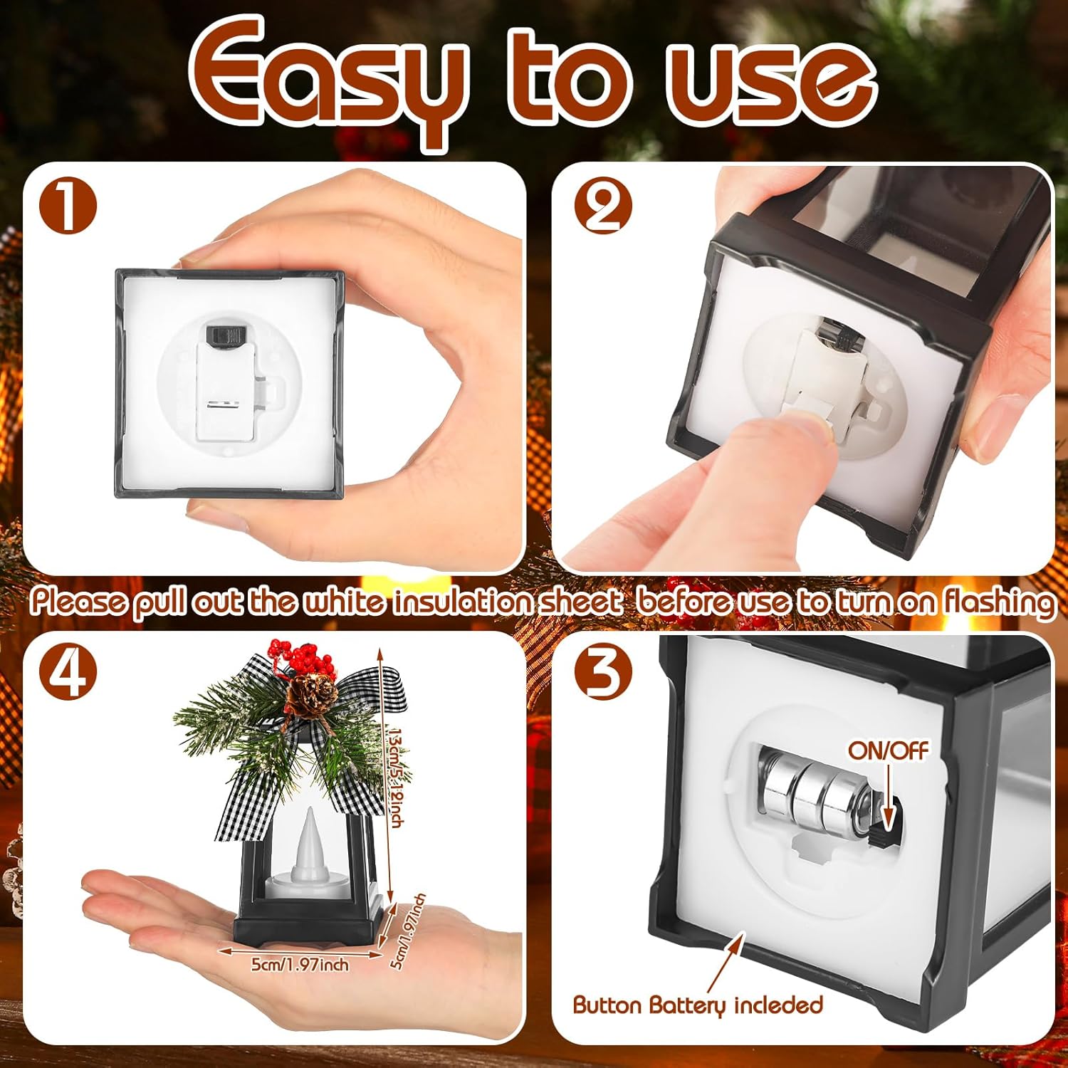 Regine Switzerland Christmas Mini Lanterns - Set of 6 Flickering LED Flameless Decor | Black & White Bow