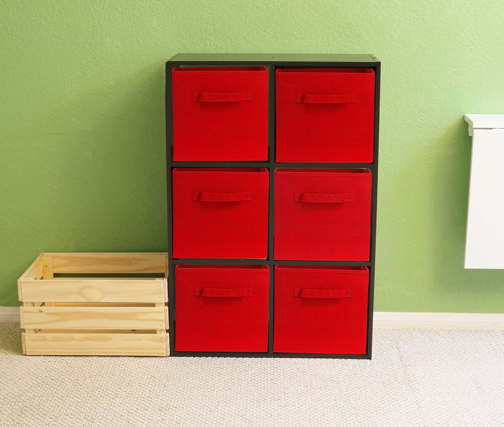 Simple Houseware Foldable Cube Storage Bins - 11-Inch Red Fabric Organizer | 6-Pack for Closet & Shelves