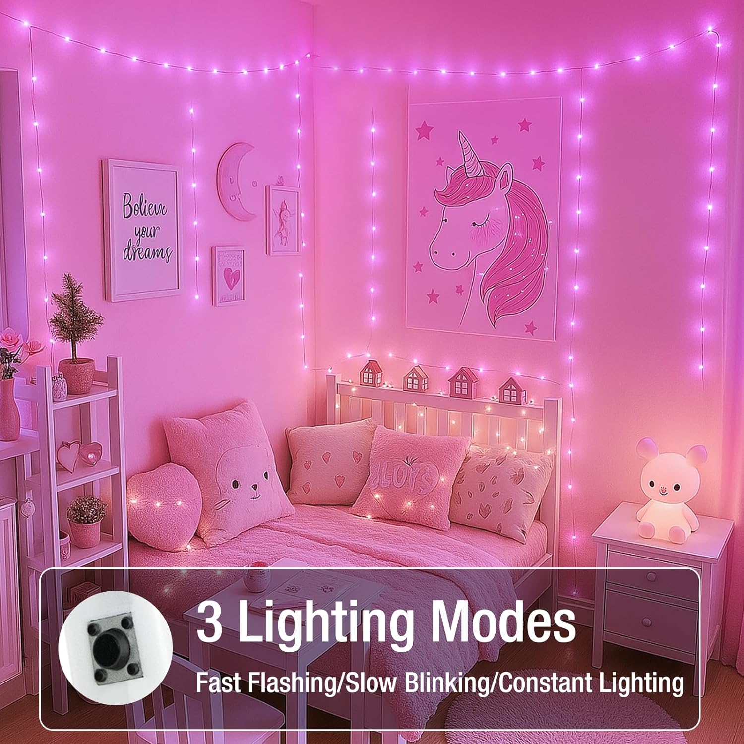 Skiennix 20 Pack Fairy Lights - 7ft Battery Operated LED Twinkle Lights, Waterproof Mini String Lights for DIY Party & Wedding Decor - Pink