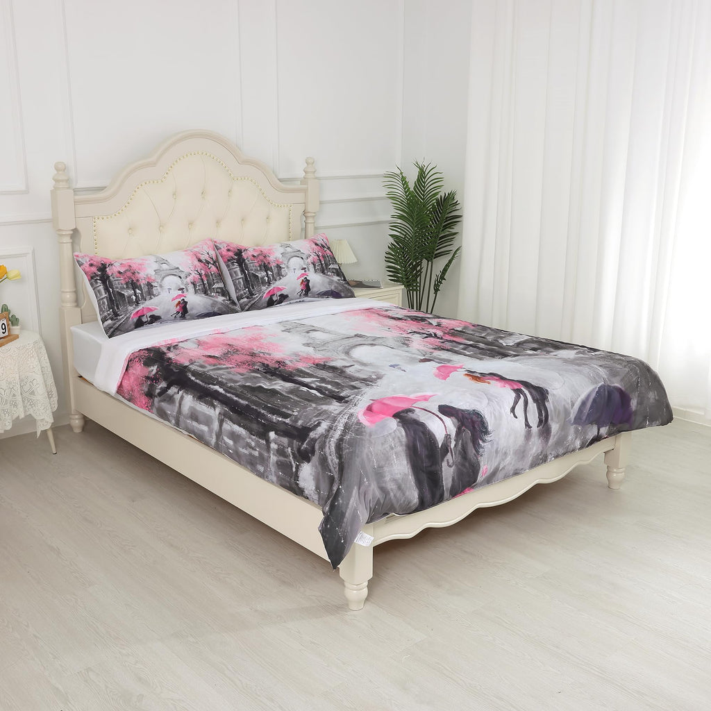 EDGZKO Paris Comforter Set King: Pink and Grey Eiffel Tower Bedding Sets King Size French Style Romantic for Girls Teens Women Bedroom Soft Quilt Bed Set 1 Comforter & 2 Pillowcases