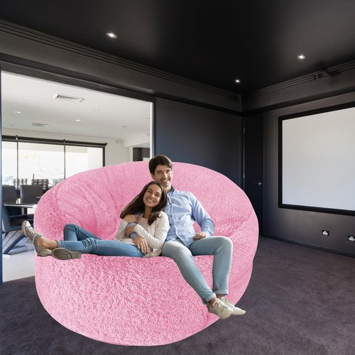 Delmach Fluffy Bean Bag Chair Cover for Adults Teens or Kids, xl Faux Fur Stuffed Animal Storage (Light Pink, 5 ft (Cover Only))