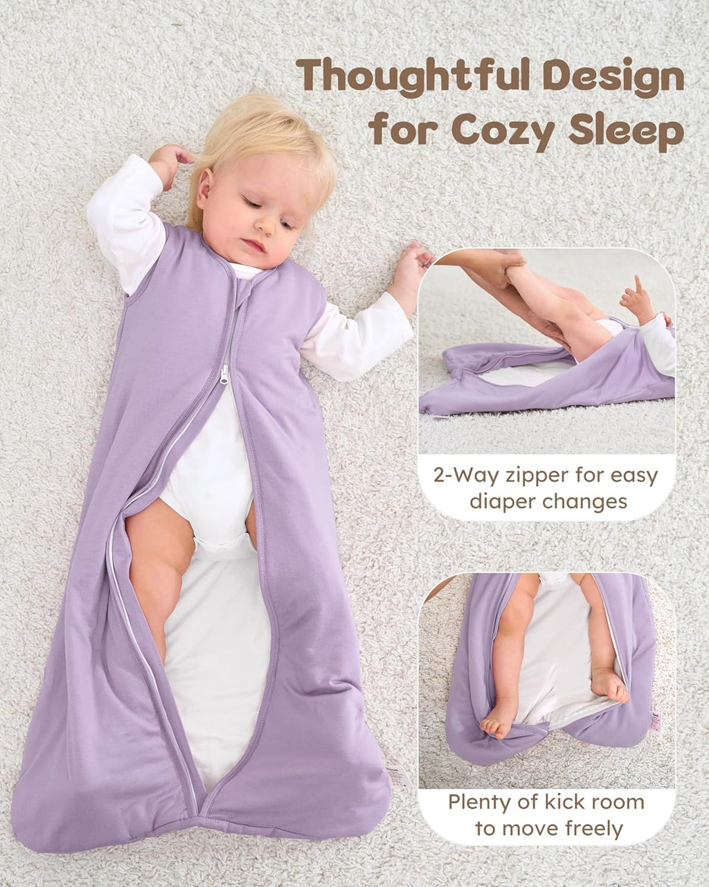 Rayon Made from Bamboo Baby Sleep Sack - Soft 1.0 Tog Wearable Blanket for Infants | 6-12 Months, Purple Butterfly (2 Pack)