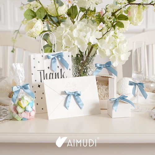 AIMUDI Satin Bows for Gift Wrapping - Dusty Blue Premade Twist Tie Bows | 50 Count for Weddings & Crafts
