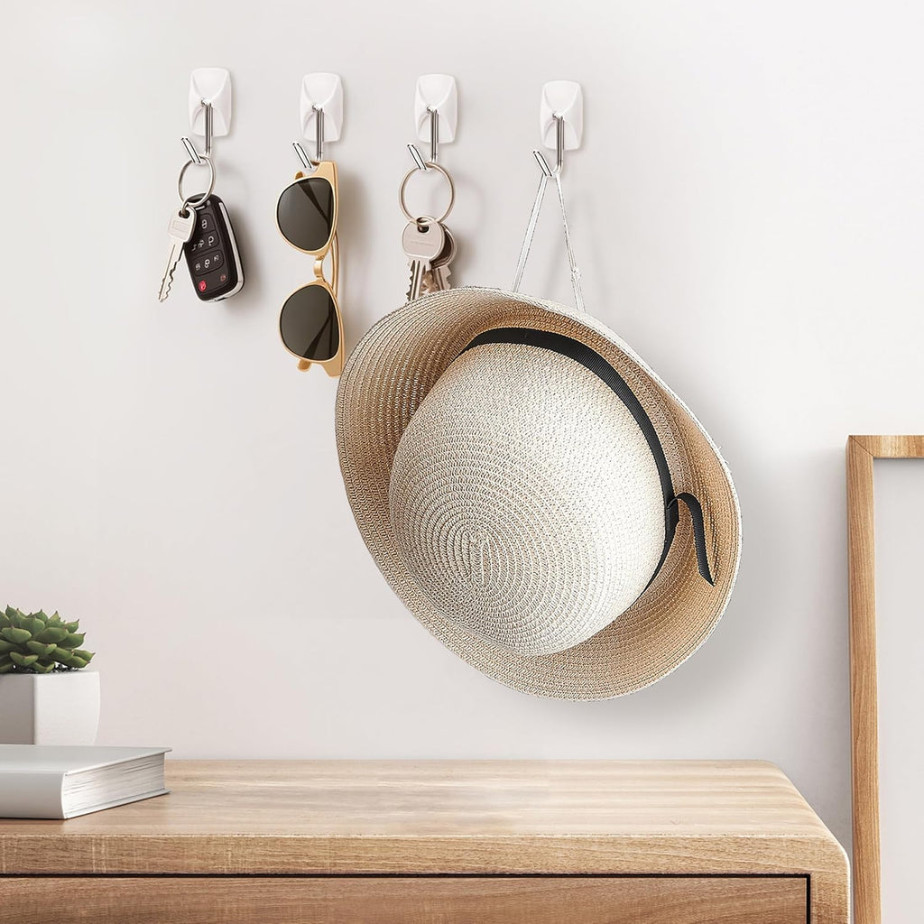 Skiennix Heavy Duty Wall Hooks - 10 Large Damage-Free Adhesive Hooks for Key Holder & Coat Hanging