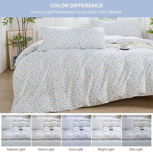 SAPHREAS Blue Yellow White Floral Duvet Cover Set Soft Microfiber Bedding Set Garden Style Spring 3pcs King Size 1 Duvet Cover with Zipper Closure 8 Ties 2 Pillow Shams