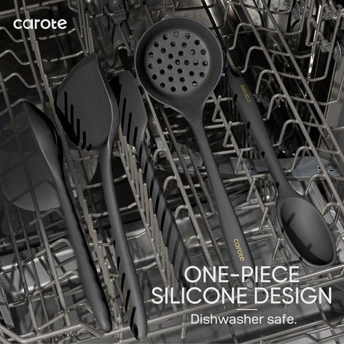 CAROTE Kitchen Utensil Set | 10-Piece Heat Resistant Silicone Set for Nonstick Cookware - Dark Grey