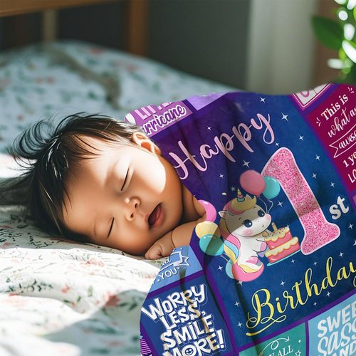 One Year Old Girl Birthday Gifts - Ultra Soft Blanket for 1st Birthday Girl Gifts,Present for One Year Old Baby Girl Celebration Fleece Throw Blanket 50"x40"