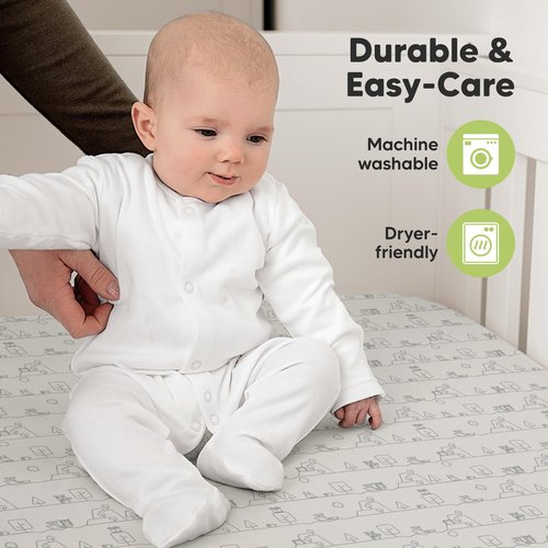 KeaBabies 2-Pack Organic Crib Sheets for Boys, Girls - 52x28 Fitted Crib Mattress Sheet Neutral, Breathable Jersey Cotton Cover for Baby Bed, Toddler Mattress, Soft & Cute Prints (KeaPixel)