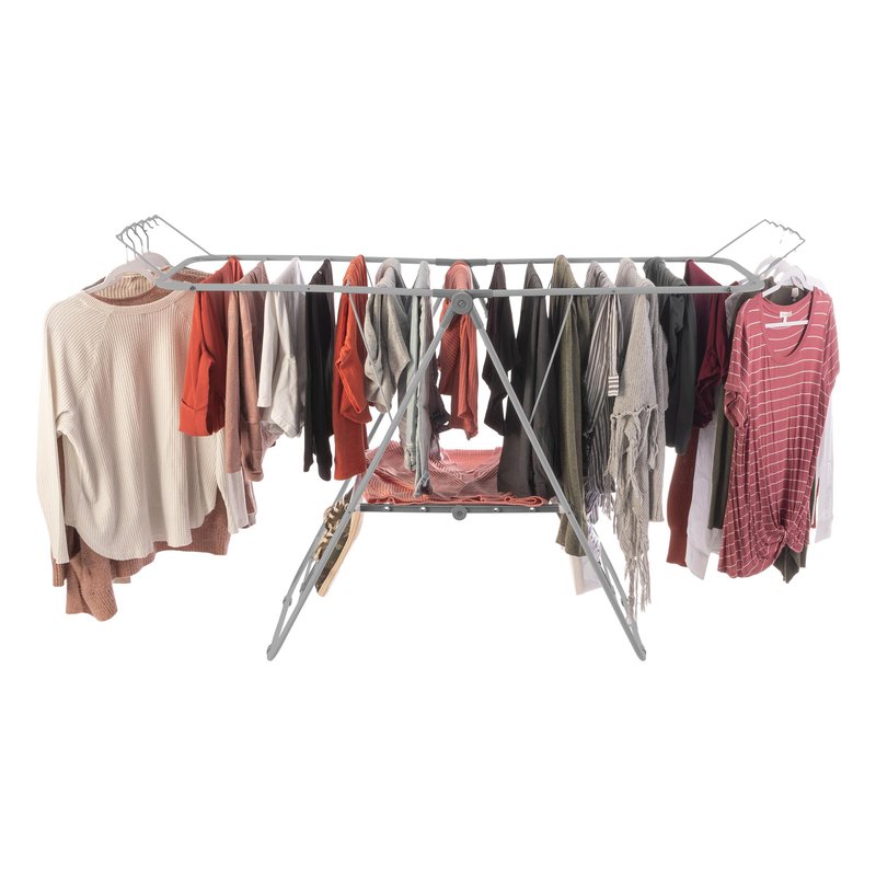 Clothes Drying Rack - Indoor/Outdoor Portable Laundry Rack for Clothing, Towels, Shoes - Collapsible Clothes Stand by Everyday Home (Brushed Silver)