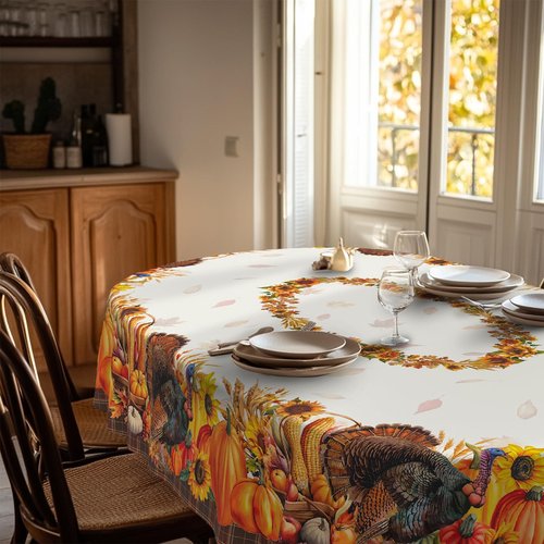 yrhsnclsdg Thanksgiving Tablecloth Fall Tablecloth Oval 60x84 Inch, Autumn Harvest Turkey Pumpkin Table Cover Waterproof for Fall Thanksgiving Dinning Table Decorations
