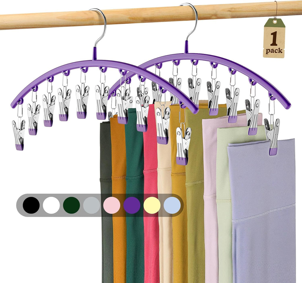 Skiennix Legging Organizer - Metal Yoga Pants Hanger with Rubber Coating | Space-Saving Design, Purple