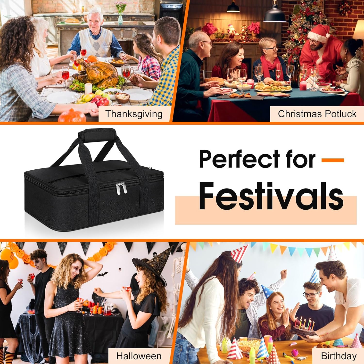 Skiennix Insulated Casserole Carrier - Portable Hot & Cold Food Tote for Potluck Parties | Fits 9" x 13" Dish - Black