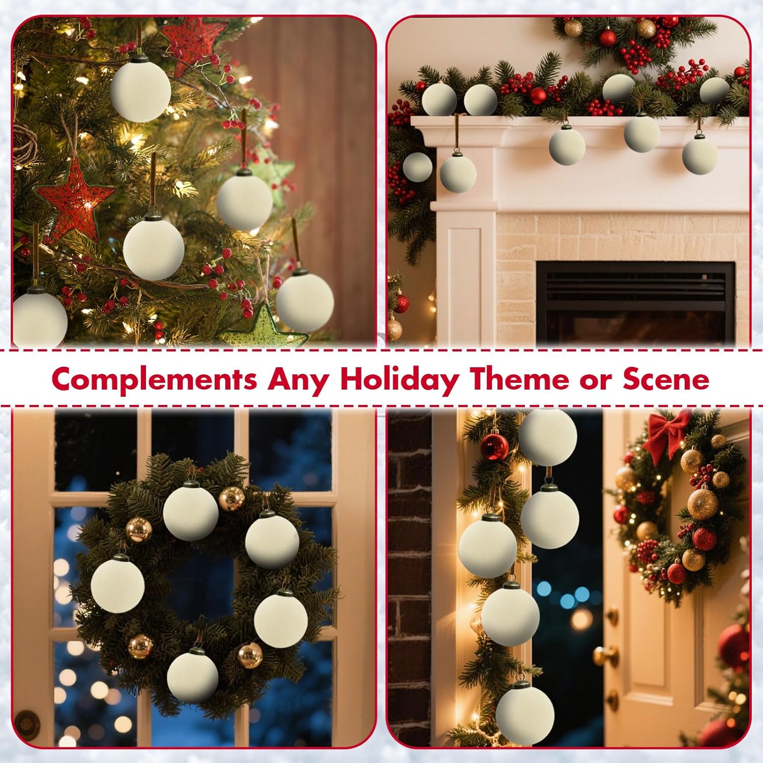 Regine Switzerland Velvet Christmas Balls - 15 Pcs Large 3.15" Shatterproof Ornaments | Cream White Holiday Decor