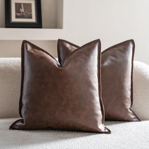 Neelvin Faux Leather Decorative Throw Pillow Covers Modern Solid 18x18 inch Set of 2 Pillowcase Cushion Case for Bed Sofa Couch