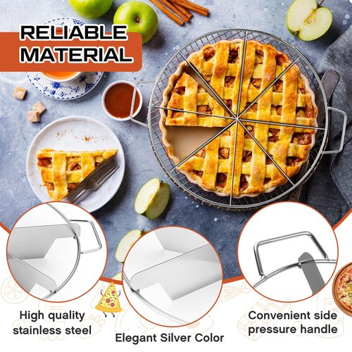 2 Pieces Pie Cutter Cake Marker Round 10.6 Inches Diameter Stainless Steel Cake Cutter Slicer Rust Proof, Divider with Side Handle Press for Commercial Home(8 Slice)