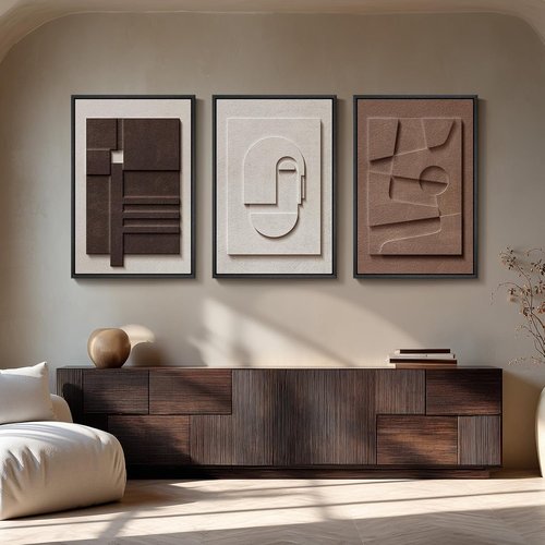Large 3D Textured Framed Abstract Wall Art by [Brand Name] - Modern Minimalist Geometric Design | 24x36 In