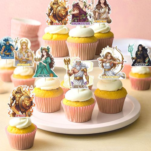Greek Mythology Party Decorations - 36 Pcs Cupcake Toppers Featuring 9 Unique Designs for Toga Parties