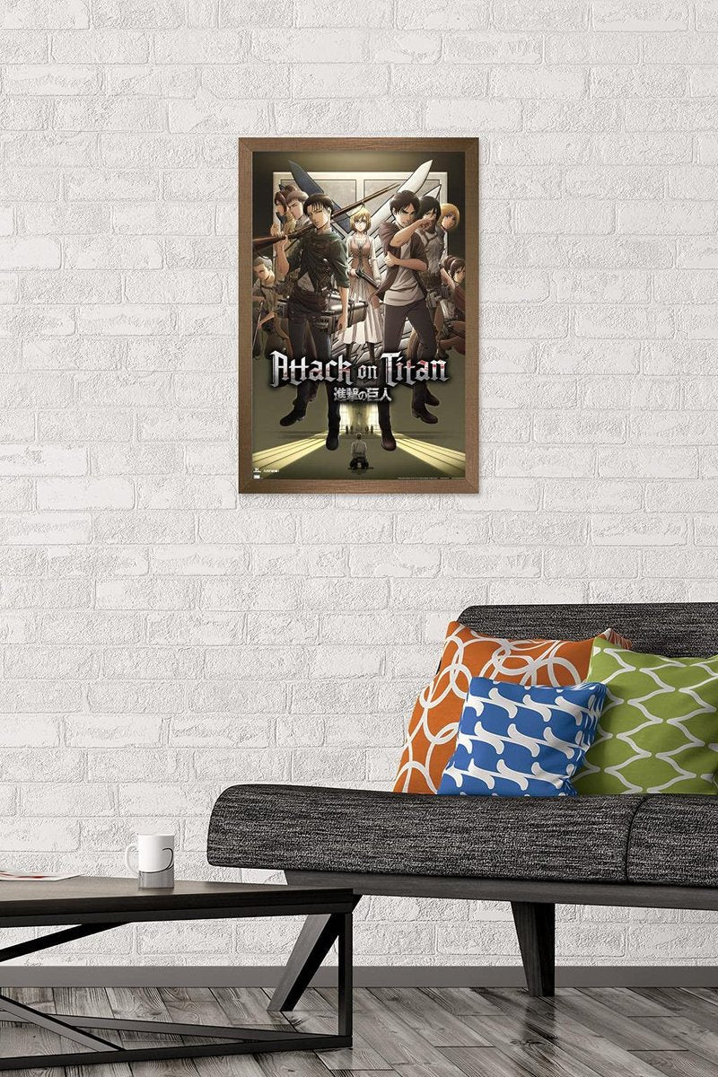 Trends International Attack on Titan: Season 3 - Group Wall Poster, 22.4L x 14.7W, Bronze Framed Version