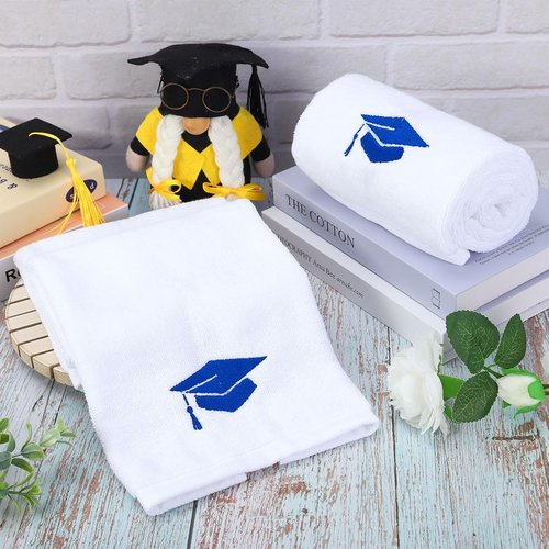 FYSUIMU Graduation Hand Towels - Embroidered Cotton Bath Towels in Blue | Absorbent 29.5 x 13.7 Inch