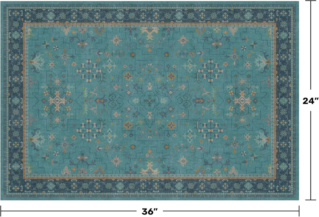 Skiennix Washable Teal Rug - Non-Slip, Stain & Fade Resistant | Perfect for Entryway, Kitchen & Bathroom