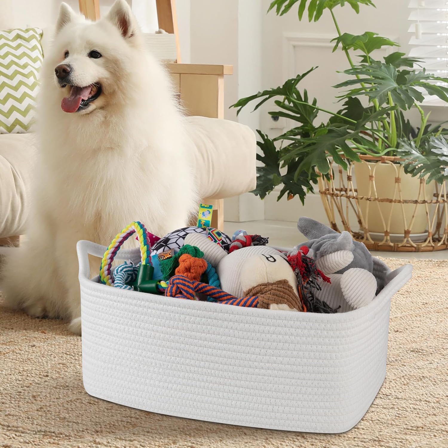 OIAHOMY Woven Storage Basket - 19L Gift Basket with Handles, Ideal for Baby Showers & Nursery - White