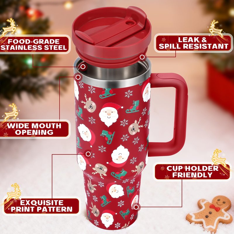 40 oz Tumbler with Handle and Straw, 2 in 1 Lid, Vacuum Insulated Stainless Steel Double Wall Water Bottle Travel Mug - Holiday Gifts for Women Men - Owl