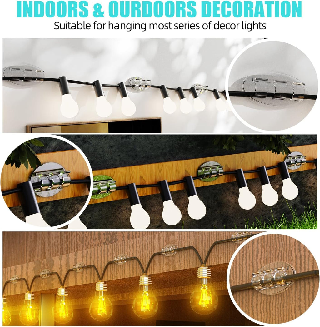Skiennix Outdoor String Light Hooks - 30 Heavy-Duty Clips with Waterproof Adhesive Strips | Perfect for Christmas Lighting