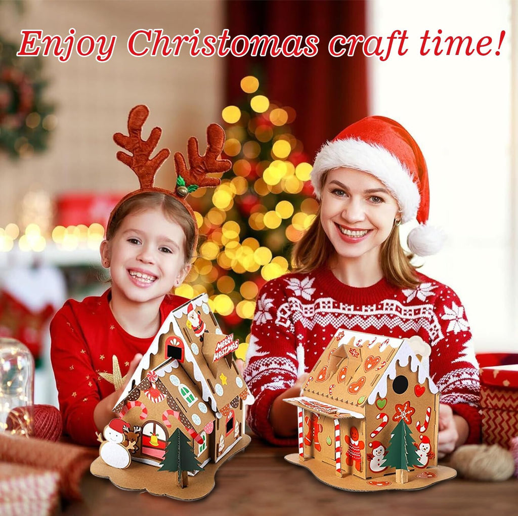 Skiennix Christmas Gingerbread House DIY Kit - 12 Pack Cardboard Houses for Kids & Adults, Festive Holiday Fun