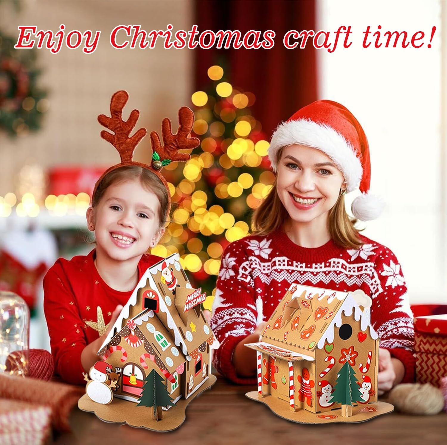 Skiennix Christmas Gingerbread House DIY Kit - 12 Pack Cardboard Houses for Kids & Adults, Festive Holiday Fun
