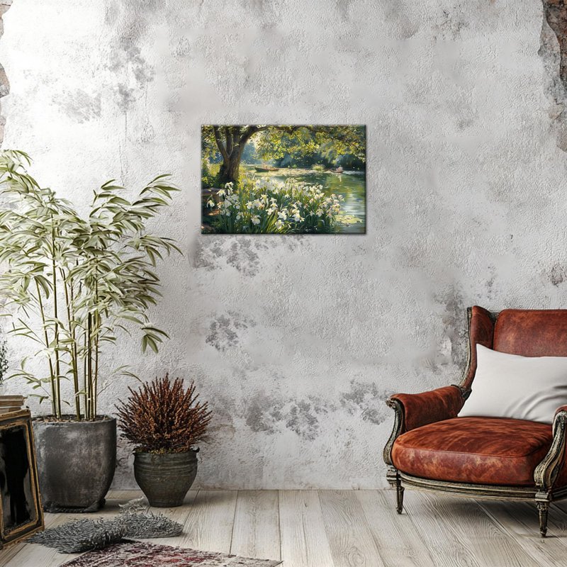 ANRUOXI Monet Wall Art, Vintage Rustic, Oil Painting Print, 24x18 Inch, Framed, Ready to Hang, Bedroom, Living Room, Office