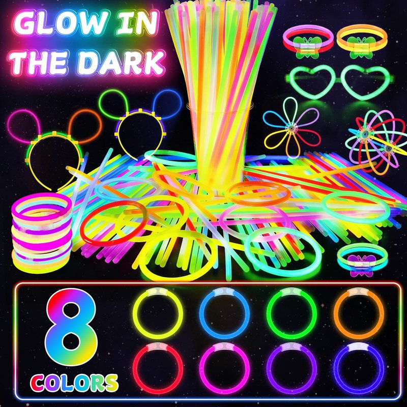 SHQDD 248 PCS Glow Party Supplies,Glow in the Dark Party Favors, 24PCS Foam Glow Sticks, 24PCS LED Glasses and 200PCS Glow Sticks Bracelets, Neon Party Favors for Wedding,Concert,Raves and Birthday