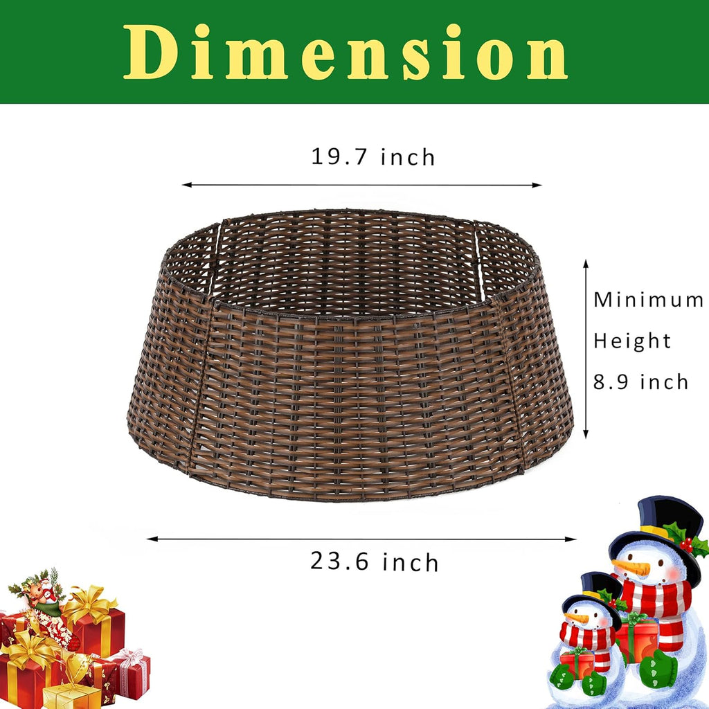 Skiennix Christmas Tree Collar - 23’’ Handmade Rattan Wicker Stand for Holiday Decoration