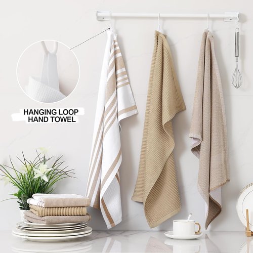 Homaxy Premium Kitchen Towels - Soft & Absorbent 380 GSM Cotton Dish Towels | 18”x28”, 6 Pack, Khaki