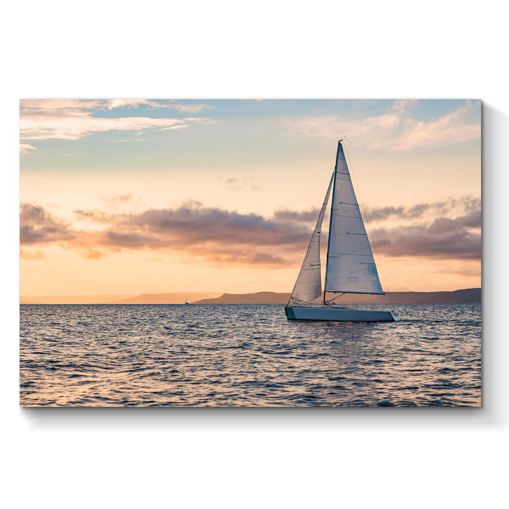 TAR TAR STUDIO Nautical Sailboat Canvas Wall Art - Serene Ocean Sunset Artwork Modern Coastal Picture Sailing Ship Beach Print for Bedroom Spa 36x24in