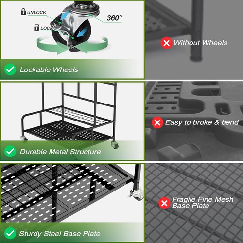 Heavy-Duty Steel Garden Tool Organizer Rack by [Brand Name] - Mobile Storage for Up to 39 Tools | 12 Hooks & Broom Holder, Black