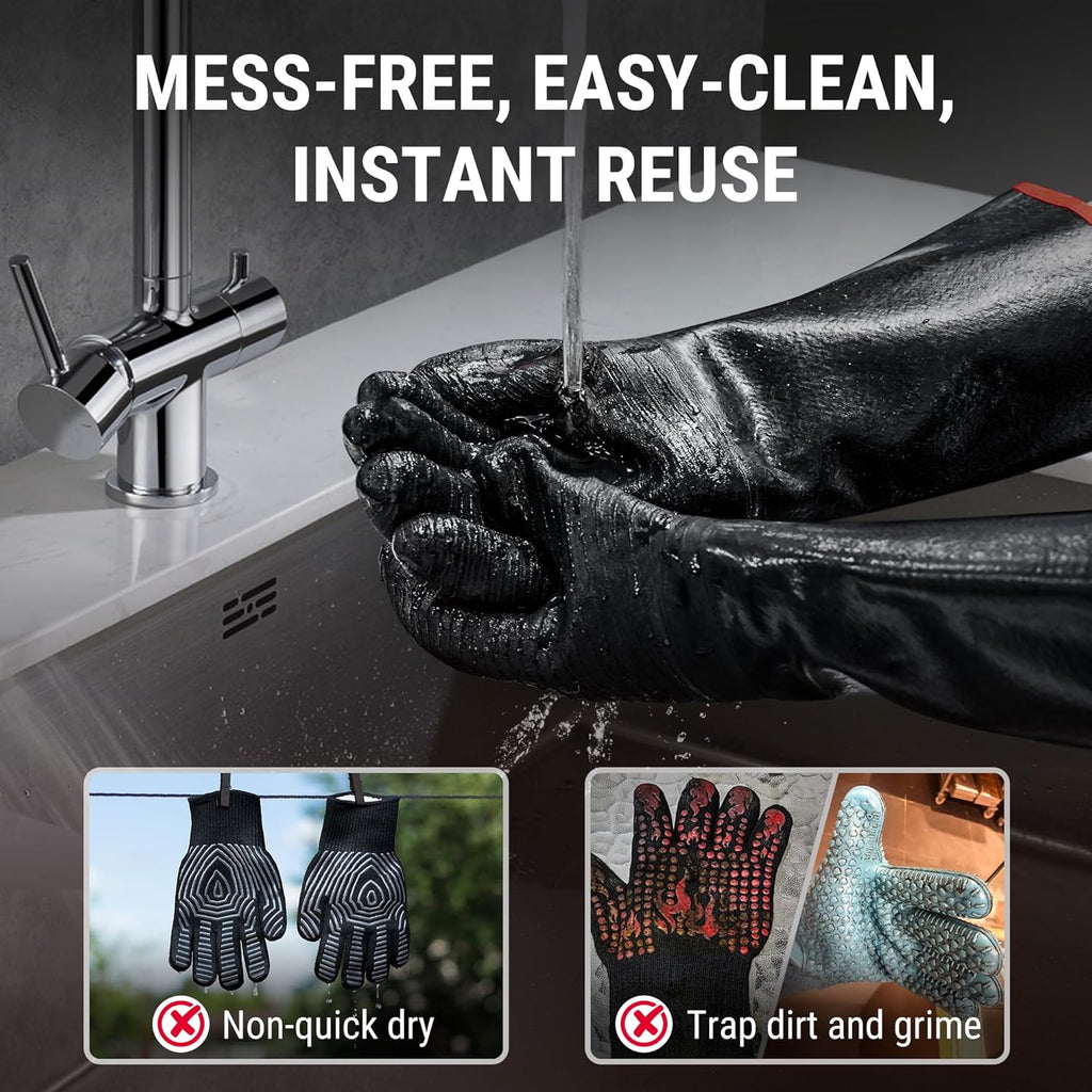 TempPro Heat Resistant BBQ Gloves - 932°F Waterproof Neoprene Oven Mitts | Slip-Resistant, 14" for Grilling & Fire Pit Use