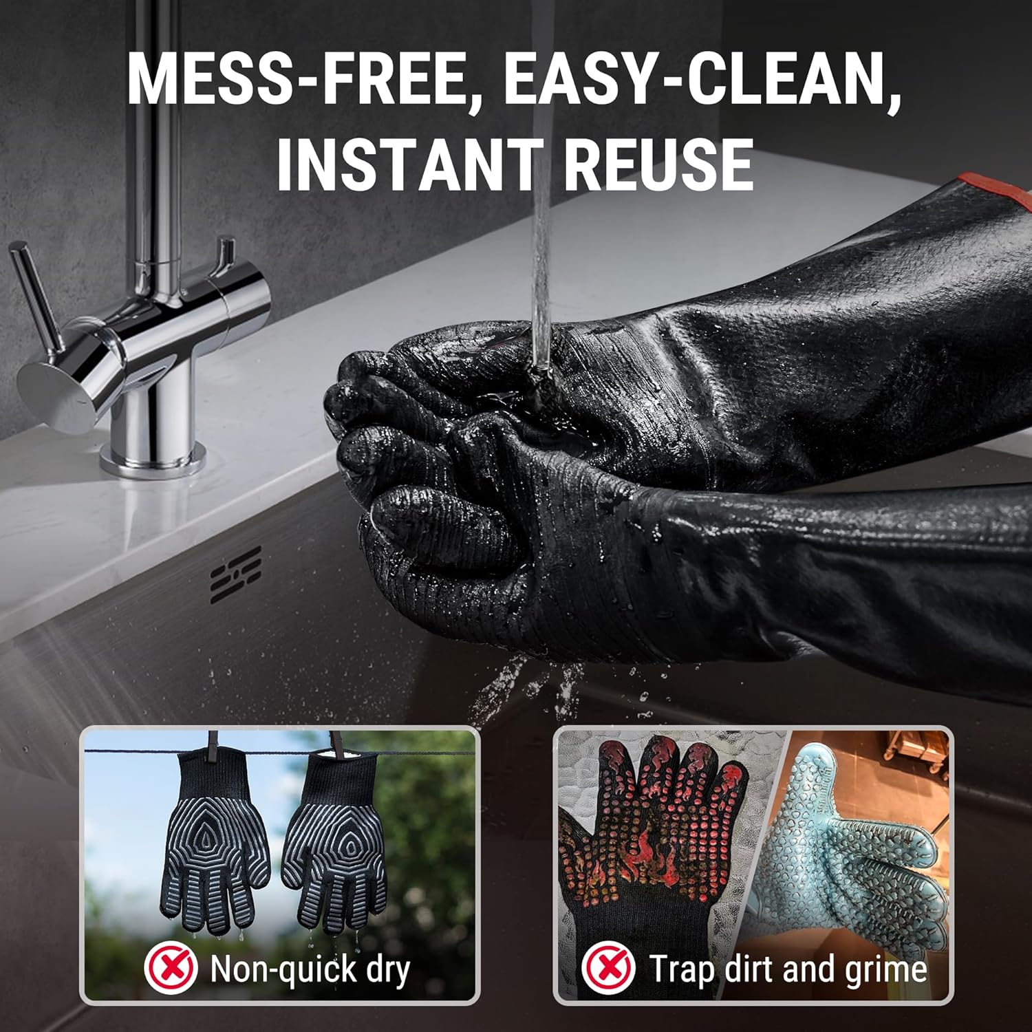 TempPro Heat Resistant BBQ Gloves - 932°F Waterproof Neoprene Oven Mitts | Slip-Resistant, 14" for Grilling & Fire Pit Use