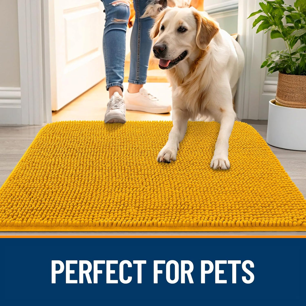 OLANLY Dog Door Mat - Absorbent Non-Slip Chenille for Muddy Paws | 70x32 Golden Yellow Indoor Carpet