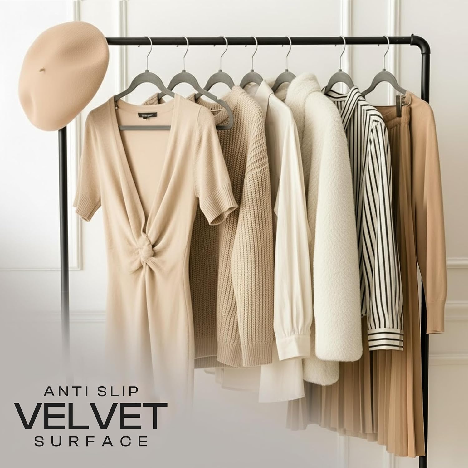 Utopia Home Velvet Hangers - 150 Pack Luxury Non-Slip Slim Coat & Pant Hangers | Strong Space-Saving Design - Grey