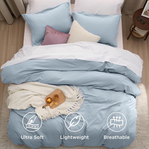 Bedsure Celestial Blue Duvet Cover Set - Extra Soft 3-Piece Full Size Bedding, 80x90 Inches with Zipper Closure & 2 Pillow Shams