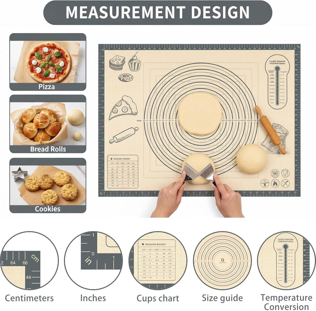 Silicone Baking Pastry Dough Mat - Extra Large 28x20 Inch Nonstick Kneading Board for Cookies & Pizza