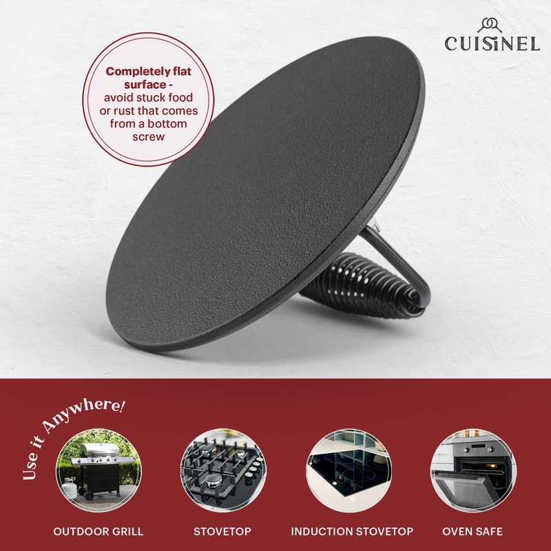 Cast Iron Skillet + Grill Press + Scraper Set - 12"-inch Pre-Seasoned Frying Pan + Silicone Handle Grip - 7" Round Burger Smasher - Indoor/Outdoor, Stove, Oven, Grill, Induction Kitchen Cookware