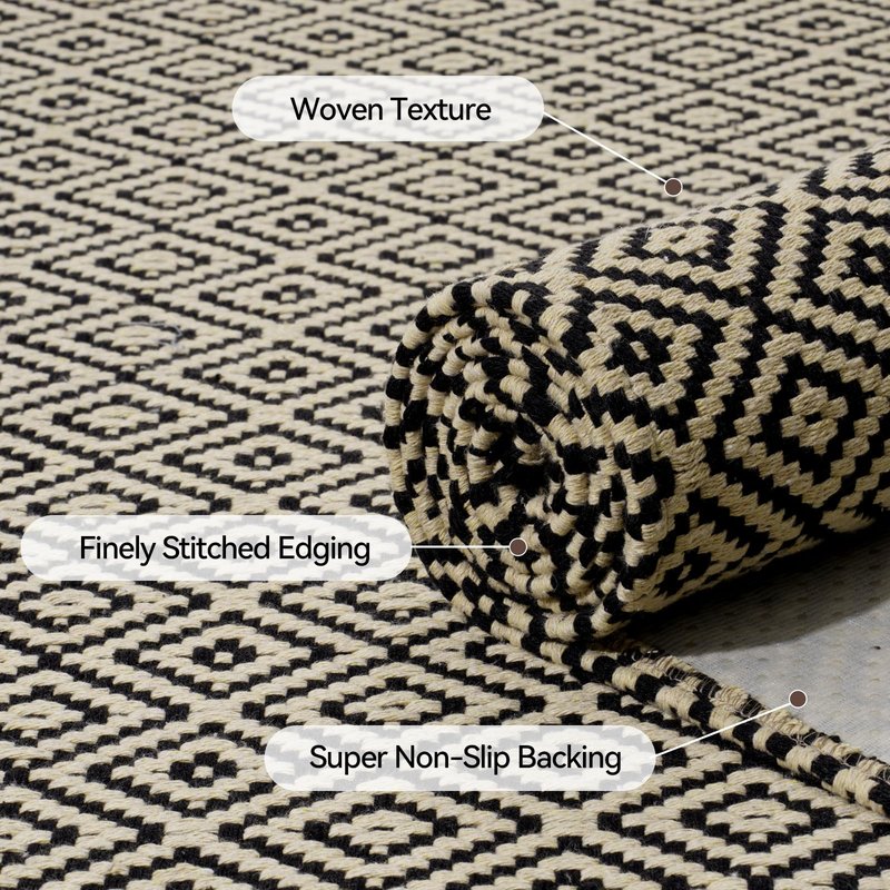 QiCaiJia Hallway Runner Rug 2x8, Washable Kitchen Runners Non Slip, Ultra Thin Entryway Floor Mat Fit Under Door, Soft Low Pile Cotton Boho Carpet for Laundry Bedroom
