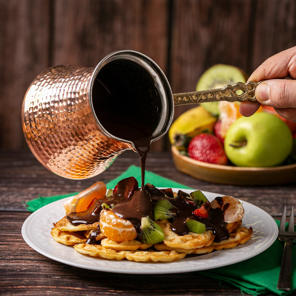 Volarium Turkish Coffee Pot, Greek Arabic Coffee Maker, Hammered Copper Coffee Cezve, Stove Top Coffee Maker (Large)