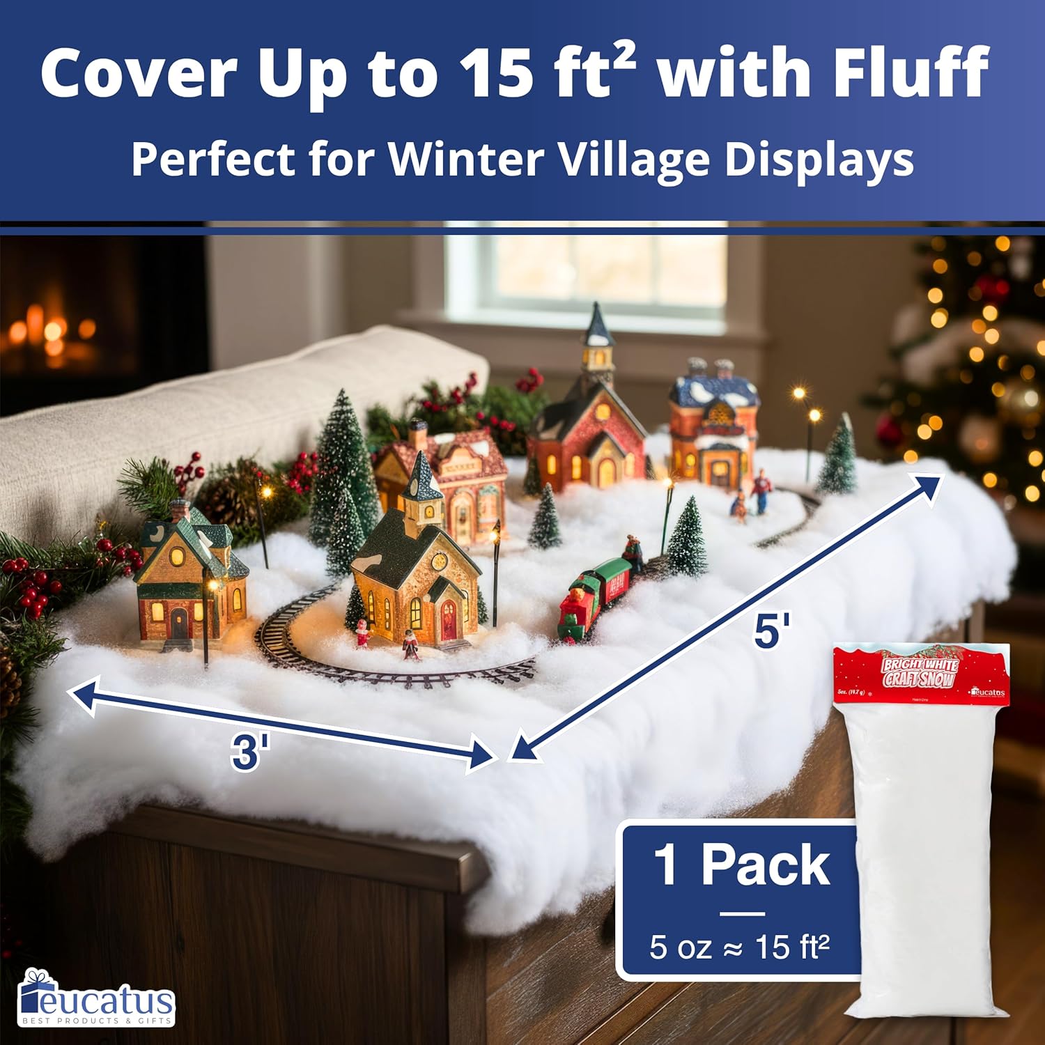 Skiennix Fake Snow Fluff Sheet - 15 Sqft Fluffy Cotton-Like Christmas Decoration for Mantle & Tree Base