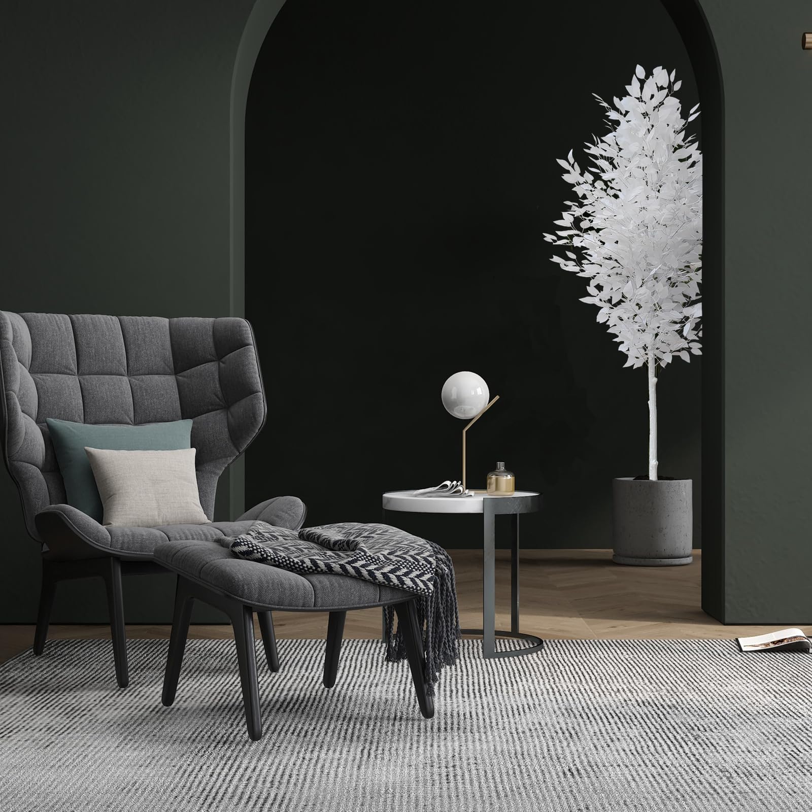 FUNORNAM 5ft Ficus Trees Artificial, Large White Fake Tree Faux Plant for Home Indoor Wedding Décor