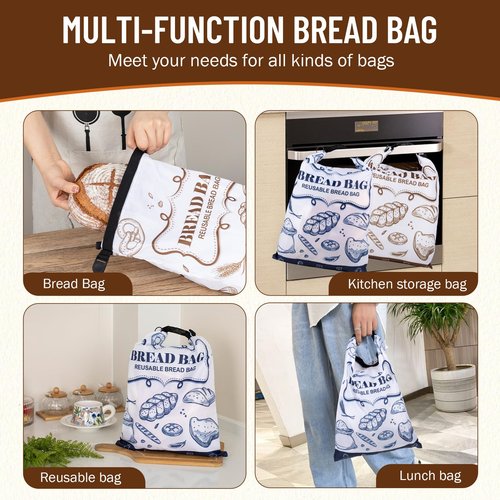 Bread Bags, 2 Packs Bread Bags for Homemade Roti, Reusable Sourdough Storage Bag With Zipper, Large Freezer Container Bread Boxes to Keep Roti Fresh