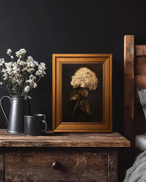 Gold Framed Vintage Wall Art - White Hydrangea Canvas Print for Living Room, Kitchen, Bedroom | 12x16 Inch